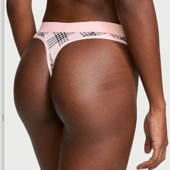 32DD/S Victoria Secret Shine Patch Cotton Push Up Bra Set Thong Panty Pink Plaid - Picture 13 of 13